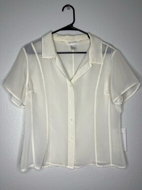 Vintage Express Sheer Cream Button-Up Blouse